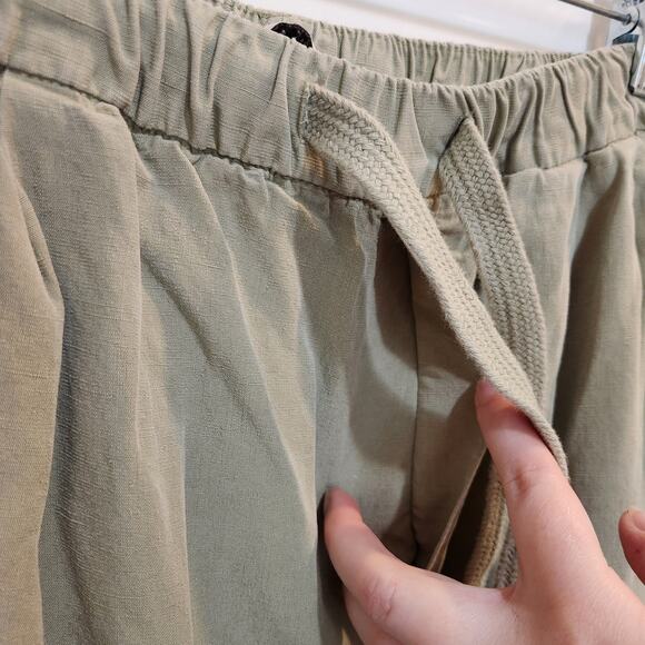 Zara Tan Elastic Waist Straight Leg Drawstring High Rise Trouser Pants Medium - Picture 5 of 9